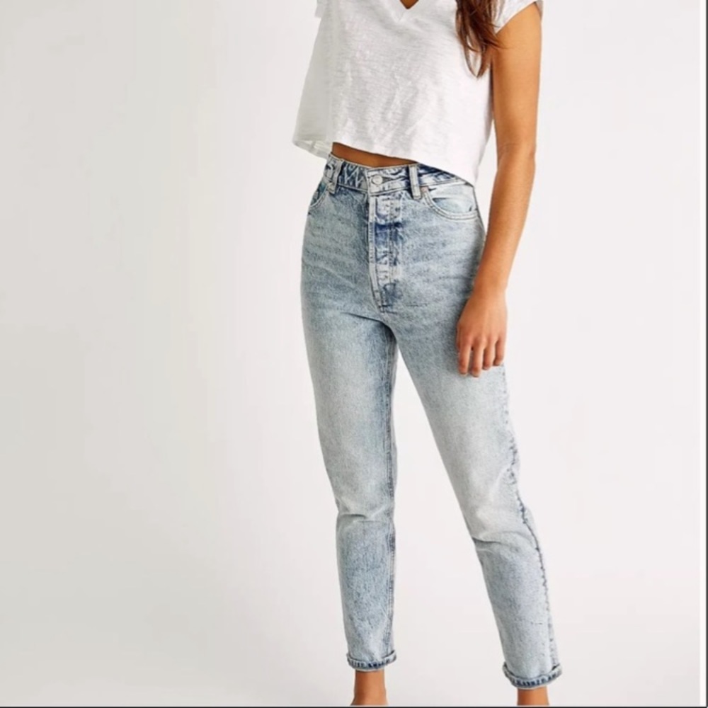 Free People Acid Wash High-Waisted Jeans